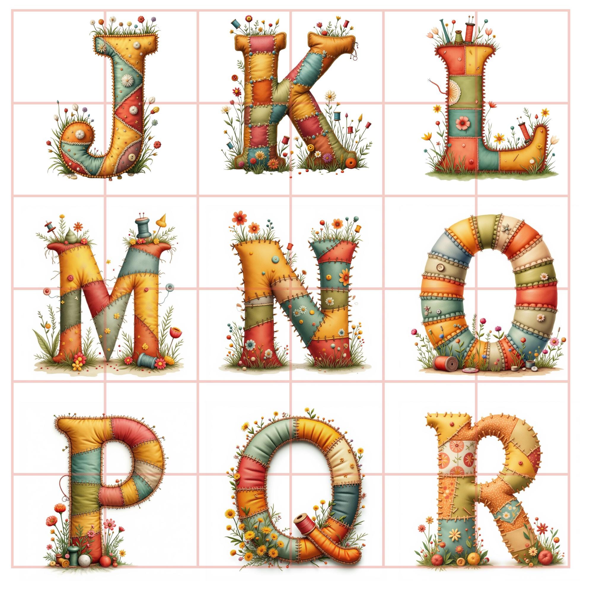 Sewing Alphabet & Fabric Clipart, Patchwork Letters and Numbers ...