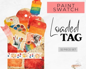 Paint Swatch Junk Journal Kit, Loaded Tags Printable Ephemera, Watercolor Shabby Chic Digital Scrapbook, Vintage Swatches, Ledger Papers