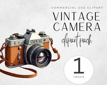 May include: A vintage camera with a brown leather strap. The camera is silver and has a black lens. The text "DGR III" is on the camera. The image is labeled "1 IMAGE".