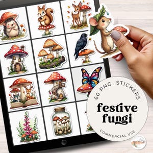 Pilz digitale Aufkleber, Cottagecore Pilze PNG, Waldfee Aufkleber, wunderliche Fliegenpilze, Scrapbook Clipart, druckbare Aufkleber,