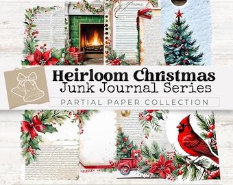 Christmas Junk Journal Kit Printable, Vintage Holiday Ephemera Scrapbook Paper Pack with Christmas Journal Pages for Cardmaking and Crafts