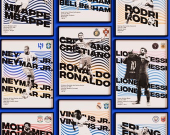 Mbappe, Bellingham, Rodri, Neymar, Ronaldo, Messi, Salah, Vinicius, Haaland Poster Pack - Digitaler Download Fußball-Kunst-Serie (18x24 Zoll)