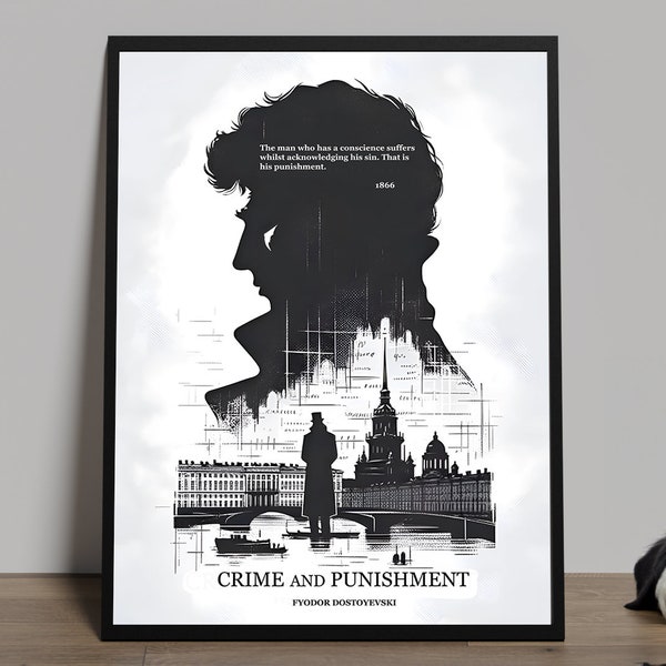 Crime and Punishment, Fyodor Dostoyevski, 18x24", FHD Wall Decor, Wall Art, Digital Download, Digital Print, Aesthetic book inspired poster