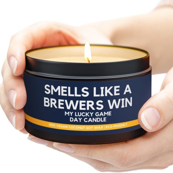 Smells Like A Brewers Win Candle | Unique Baseball Candle Gift | MLB Fan Gift | Sport Themed Candle | Milwaukee Brewers Decor Tin Candle