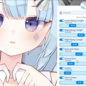 Pode incluir: Uma captura de tela de uma interface digital com uma barra deslizante e um botão de alternância. A barra deslizante é rotulada como "Lower Bang | Length" e tem um valor de -0.39. O botão de alternância é rotulado como "Right Bang | Length" e está desativado. A interface também inclui uma barra deslizante rotulada como "Back Hair Style" com um valor de 1.17.