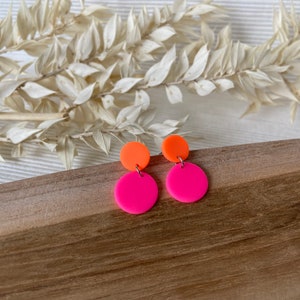 Neon earrings Pink orange earrings Neon pink, neon orange earrings Circles Gesamtlänge 2,6 cm