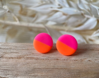 Ronde oorknopjes neon | neonroze | Neonoranje | tweekleurige oorbellen | Roze | Oranje