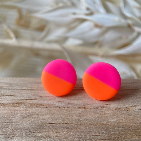 Runde Ohrstecker Neon | Neonpink | Neonorange | zweifarbige Ohrringe | Pink | Orange