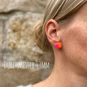 Round stud earrings neon neon pink Neon Orange two-tone earrings Pink Orange image 6