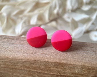Runde Ohrstecker Neon Pink und Rot | zweifarbige Ohrringe Pink Rot