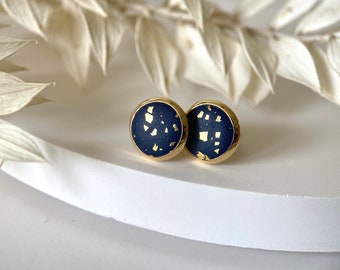 Earrings dark blue with gold | Stud earrings blue | gold-plated stainless steel setting | 8 mm and 10 mm