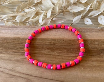 Neon Armband Pink Orange Schwarz Weiß | Katsuki Perlenarmband 4mm