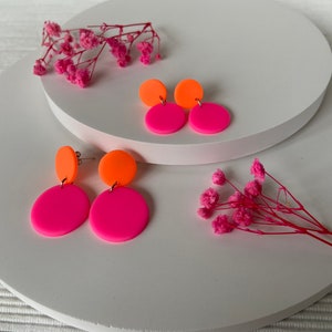 Neon earrings Pink orange earrings Neon pink, neon orange earrings Circles image 3