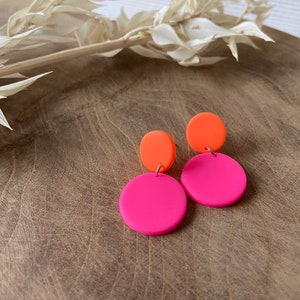 Neon earrings | Pink orange earrings | Neon pink, neon orange earrings | Circles