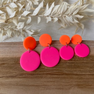 Neon earrings Pink orange earrings Neon pink, neon orange earrings Circles image 2