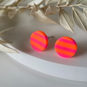 Neon Ohrstecker, Neon Ohrringe Pink Orange gestreift