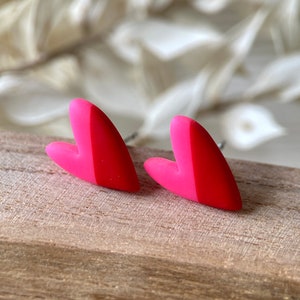Herz Ohrringe Neon Pink & Rot | Ohrstecker Herzform | zweifarbige Ohrringe | Herzohrringe