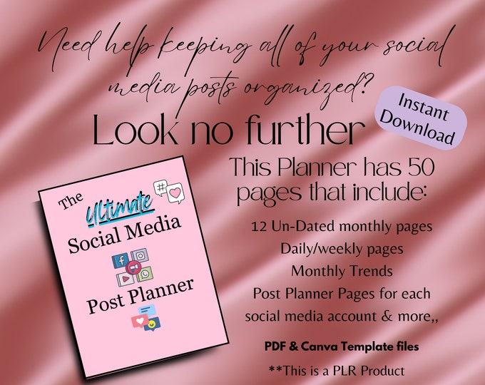 Editable Planner | Social Media Planner | Done For You | Canva Editable | Content Planner | PLR Bundle | Digital MRR PLR Editable Template