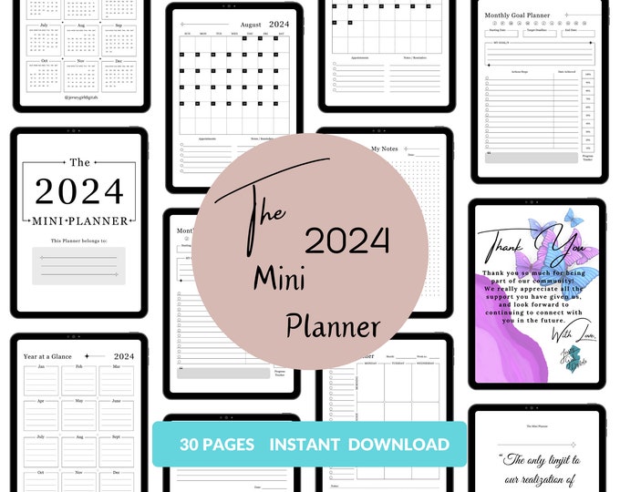 2024 Planner Printable – Digital, Printable, Stylish, Organizational Tool, Minimalistic Design