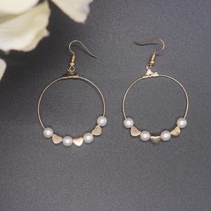 Handmade Gold and White Pearl Hoop Earrings
