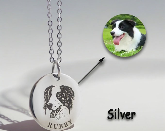 Personalized Pet Jewelry for Dog Mom, Pet Portrait Custom, Dog Portrait Necklace, Engraved Portrait from Photo, Pet Memorial Jewelry Gift