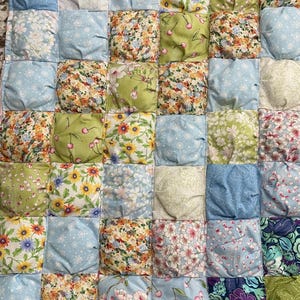 Puff Quilt Mat | 26" x 22" | Floral Cottagecore Cat Bed | Puffy Sensory Mat | Handmade Patchwork Pet Lounger
