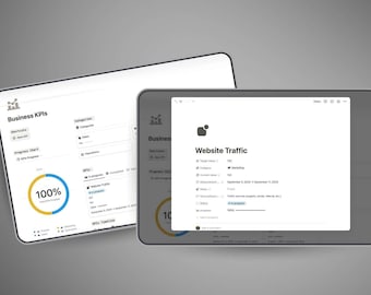 Mall för affärs-KPI:er, instrumentpanel, notion, ledningsmallar, digital nedladdning