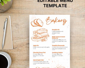 Rustik bagerimenymall: Handritad cafémeny (redigerbar på Canva, utskrivbar)