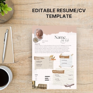 Boho Resume Template: Vintage Scrapbook CV Design (Canva Editable, Digital Download)