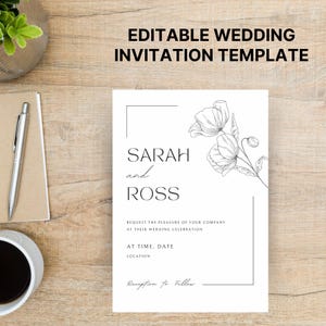 Convite de casamento minimalista elegante | Modelo Canva personalizável | Design moderno para impressão | Convite para evento atemporal