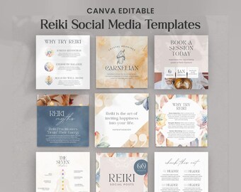 Reiki Instagram-mallar: Redigerbara Canva-inlägg på sociala medier