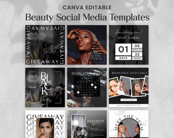 Mallar för sociala medier för skönhet: Canva redigerbart inläggspaket