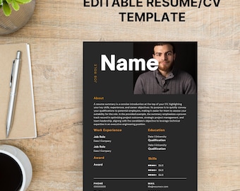 Dark Theme Canva Lebenslauf Vorlage: Moderner professioneller Lebenslauf (Digitaler Download)