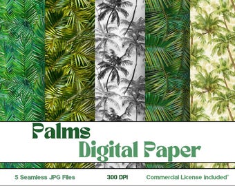 Tropical Palm Digital Paper: Seamless Exotic Tree Patterns (Digital Download)