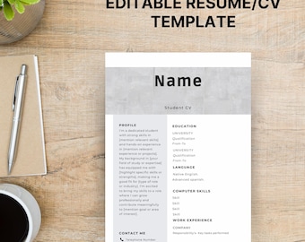 Modern CV-mall för studenter: Minimalistiskt Canva-CV (digital nedladdning)