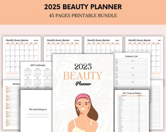 Skönhetsplanerare 2025: Hudvårds- och välbefinnandejournal (utskrivbar, direkt nedladdning)
