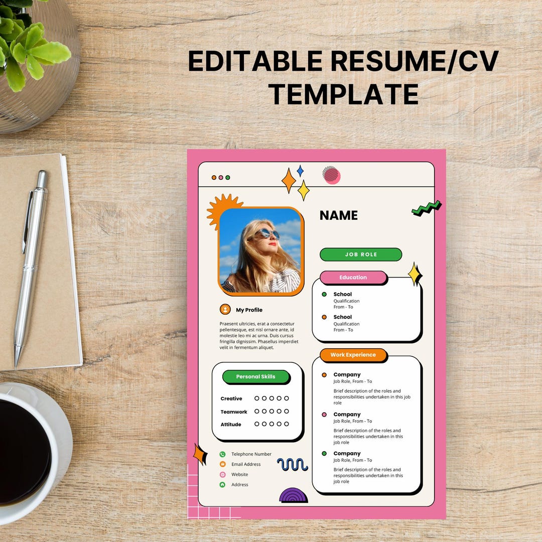 Editable Retro CV Template | Fun Canva Resume Template | Colourful ...