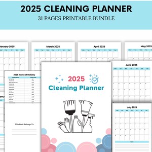 2025 Cleaning Planner- Cleaning Schedule - Cleaning Checklist - Habit Tracker Planner - Printable Cleaning Planner - Instant Download