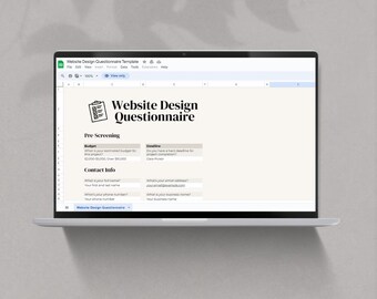 Mall för frågeformulär för webbplatsdesign: Google Sheets (digital nedladdning)