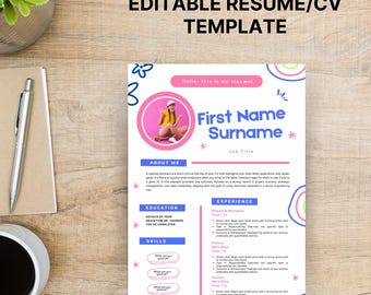 Playful Colorful CV Template: Fun Student Resume (Canva Editable, Printable)