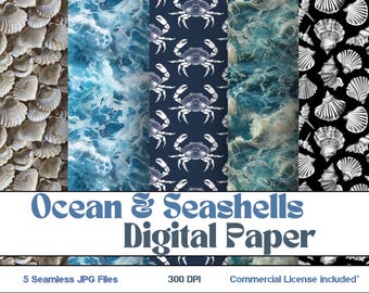 Digitalt papper med havsmotiv: Sömlösa strandtexturer (digital nedladdning)