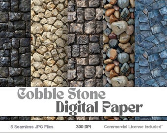 Stone Textures Digital Paper: Rustic Cobblestone, Seamless Rock (Digital Download)