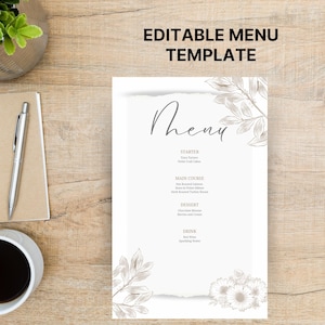 Elegancki Minimalistyczny Szablon Menu | Projekt Kwiatowy na Śluby i Wydarzenia Specjalne