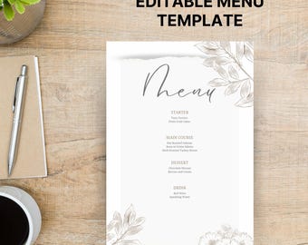 Elegant Minimalist Menu Template | Floral Design for Weddings & Special Events