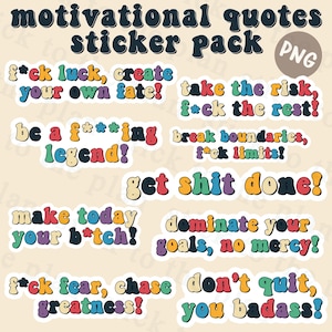 Sarcastic Motivational Printable Sticker Bundle, Positive Affirmations Funny Digital Stickers, Print & Cut Stickers, Cute PNG Stickers