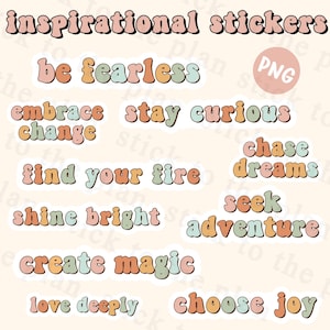 Inspirational Printable Sticker Bundle, Positive Affirmation Digital Stickers, Print & Cut Motivational Stickers, Mental Health PNG Stickers