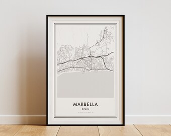 Marbella Travel Poster - Elegant Black & White Print, Versatile Digital Download for Home or Office Decor