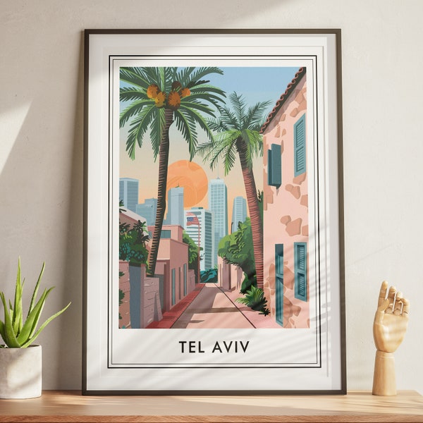 Tel Aviv City Travel Poster: Stilvoller digitaler Kunst-Download im Vektor-Stil – ideal für Heim- und Bürodekoration