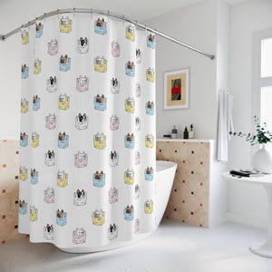 Cute Dog Pattern Shower Curtain | Doggy Bag Shower Curtain | Dogs in Bags Curtain | Cute Doggy Decor | Cute Animal Curtain | Great Gift Idea