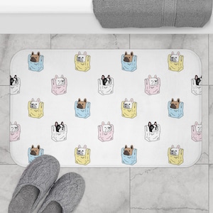 Cute Dog Pattern Bath Mat | Doggy Bag Bath Mat | Dogs in Bags Mat | Dog Mat | Cute Animal Bath Mat | Animal Lover Gift | House Warming Gift